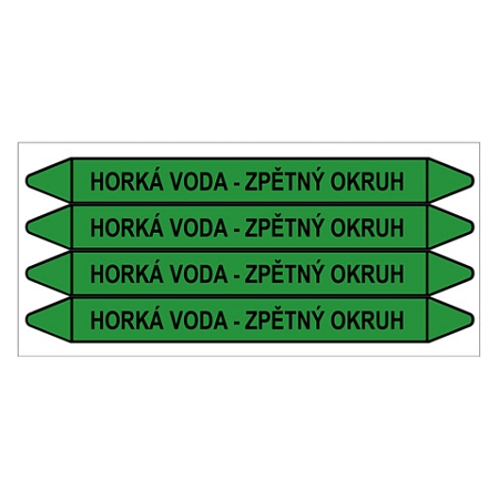 Značení potrubí, horká voda - zpětný okruh,4 ks, 250 × 26 mm